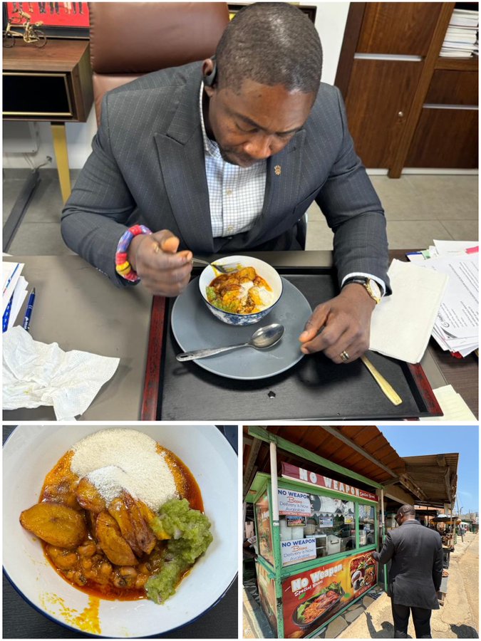 Health Minister Okoe Boye enjoys ‘gob3’ from his office