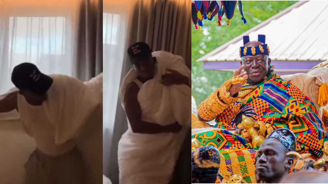 Kofi Kinaata parades in big white duvet after praises from Otumfuo