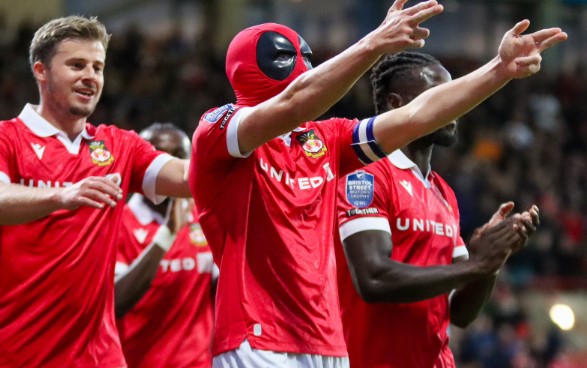 Paul Mullin marks Wrexham goal by wearing a Deadpool mask
