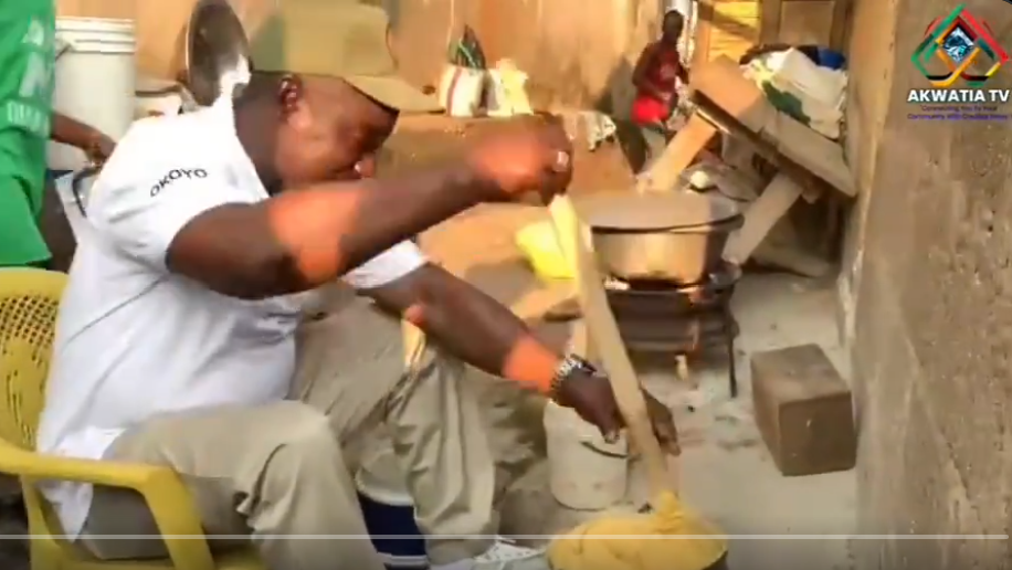 Akwatia MP pounds fufu for constituents during campaign tour