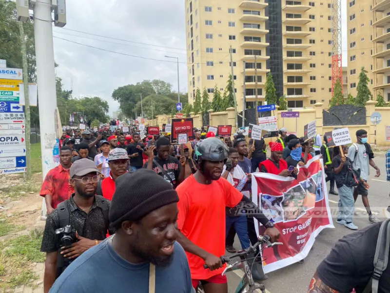 Hundreds show up for anti-galamsey, #FreeTheCitizen demo; protest continues today