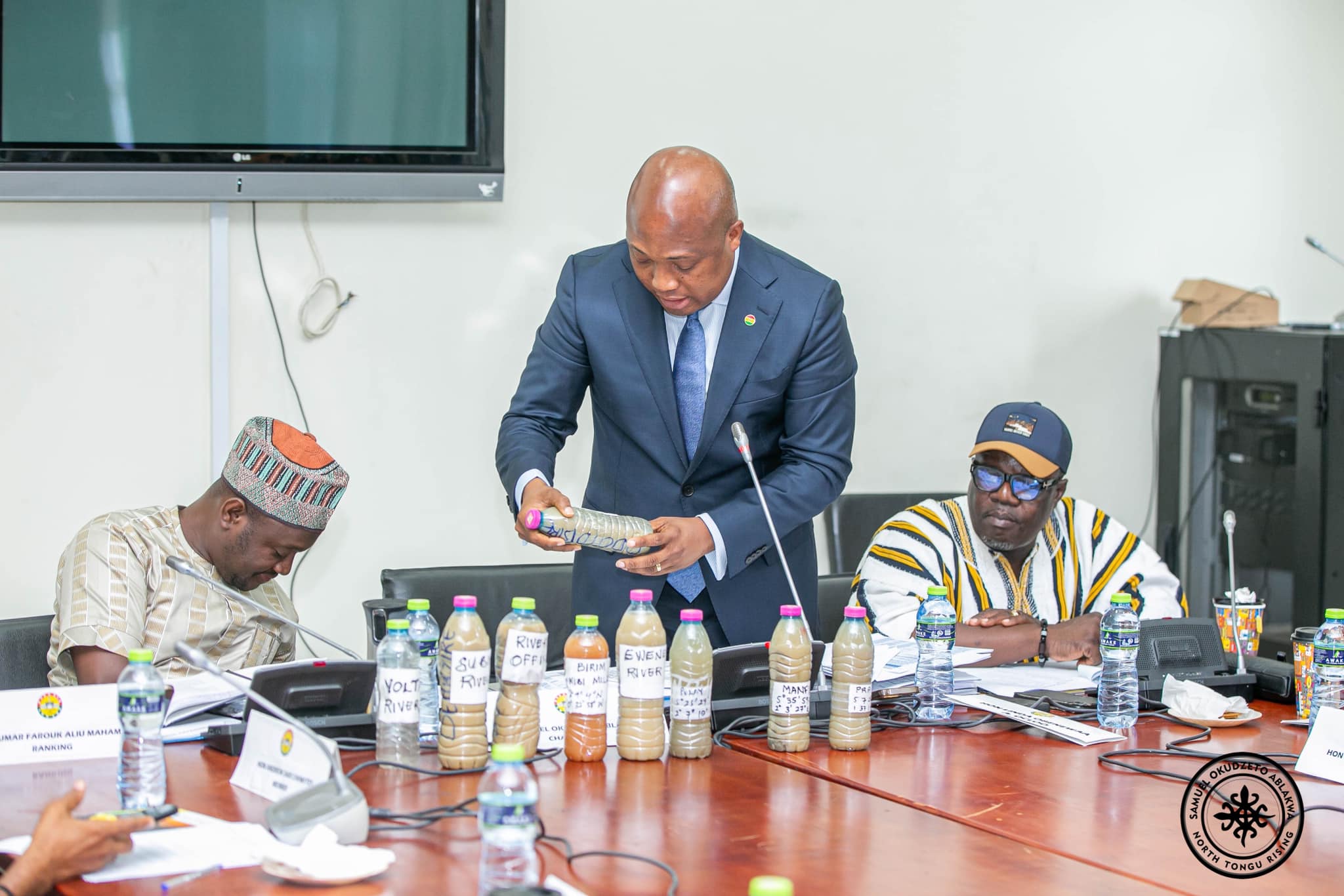 Ablakwa presents polluted water from 13 galamsey-struck rivers to Minerals Commission CEO