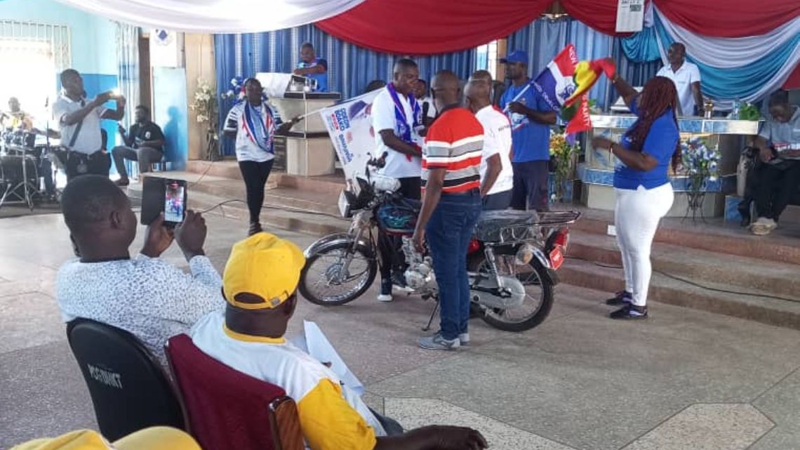 NPP’s Tano North PC, Gideon Boako, presents motorbike to Local Council of Churches
