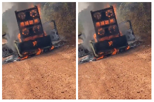 NPP campaign vehicle, sound system catch fire on Sampa road