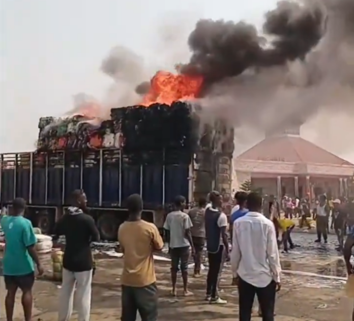 Blazing inferno destroys truckload of second-hand clothes on Accra-Kumasi highway