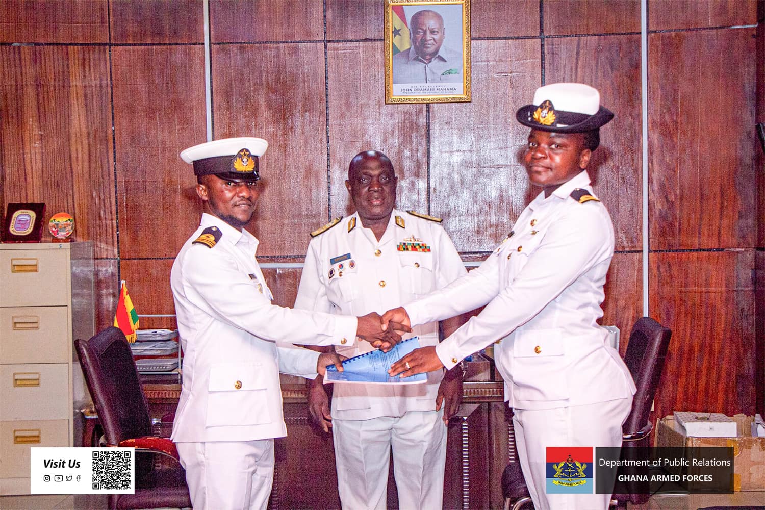 Lt. Cdr. Theophilus Brocke hands over Ghana Navy Band leadership