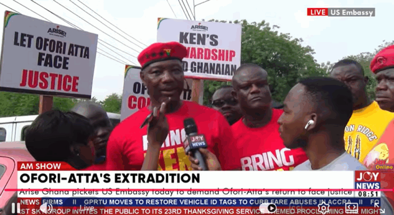 Arise Ghana group throngs U.S. Embassy, demands Ofori-Atta’s return to Ghana