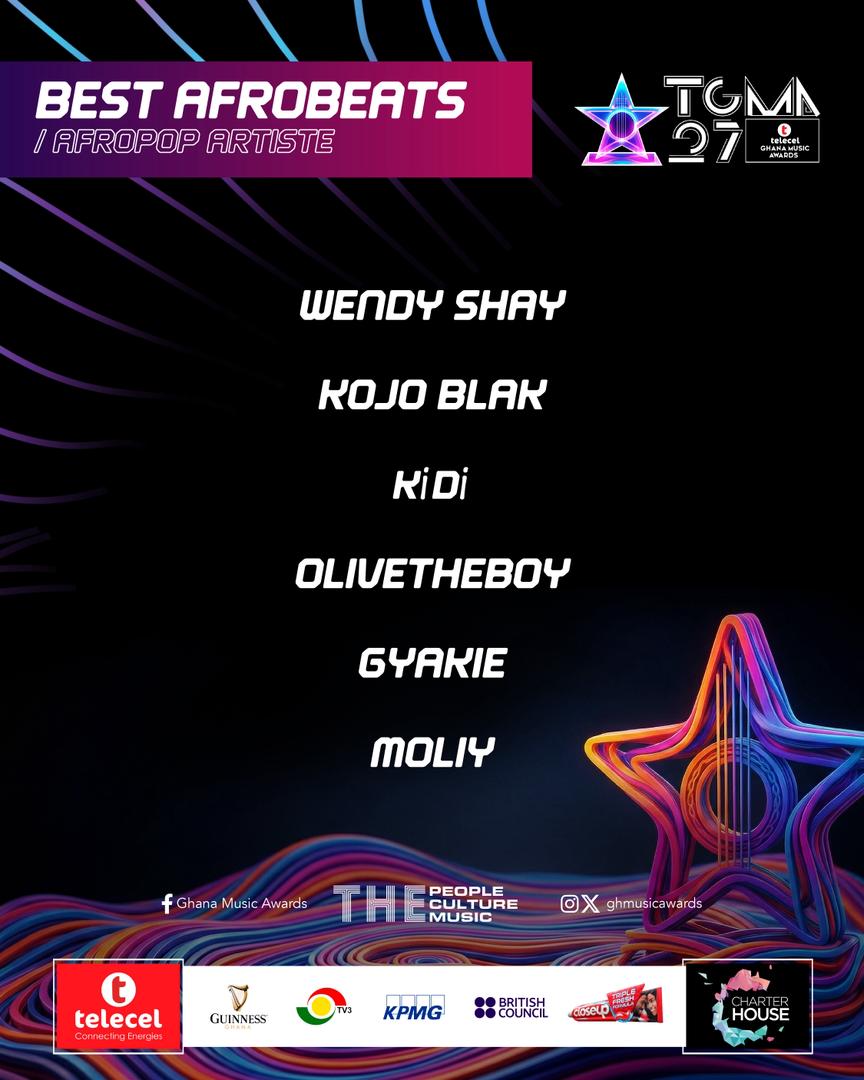 27th TGMA: Wendy Shay,Moliy,Kojo Black,others battle for Afrobeats  Artiste