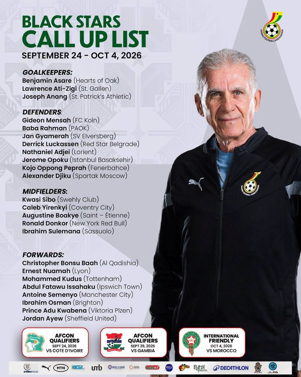 Carlos Queiroz names squad for AFCON Qualifiers